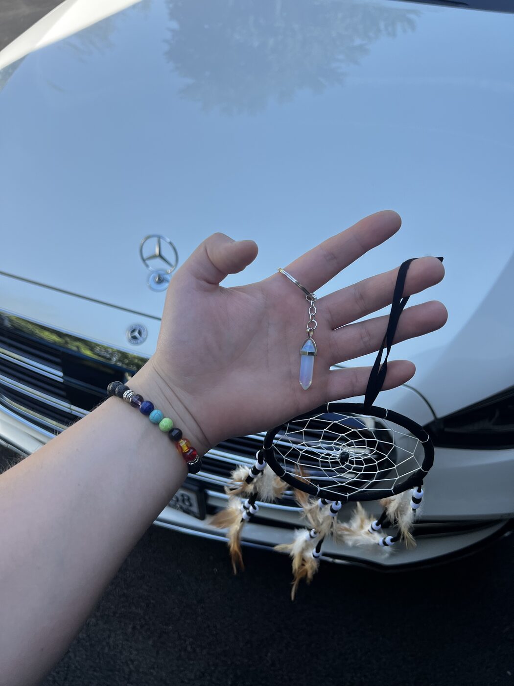 Opalite crystal keychain with dreamcatcher